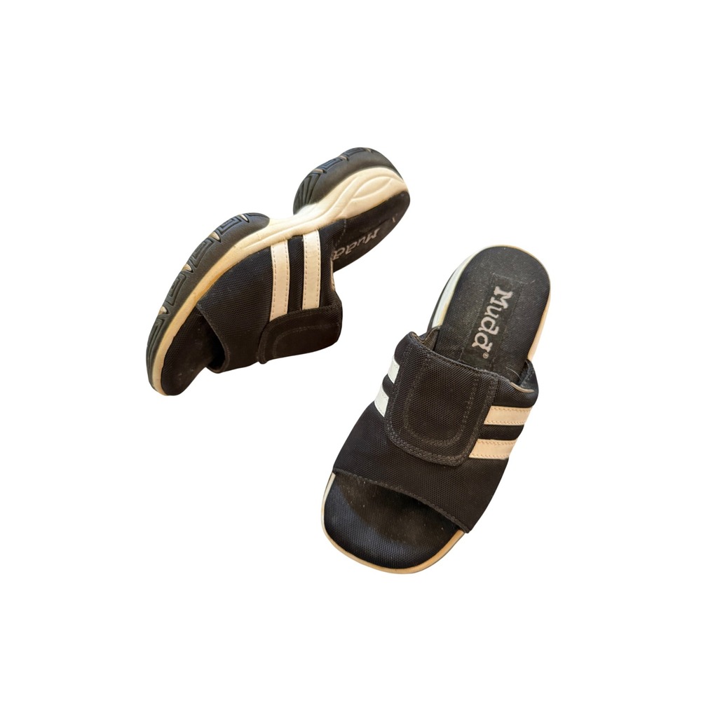 Mudd Vintage 90s Y2K Black White Striped Chunky Platform Slide Sandals Womens M